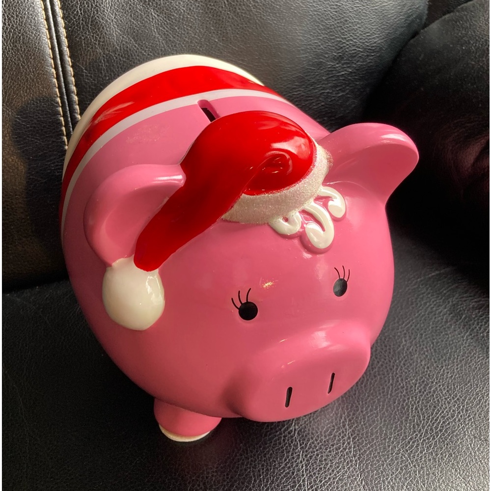 Vintage Room Essentials (RE) 2011 Pink, Red & White Ceramic Holiday Piggy Bank